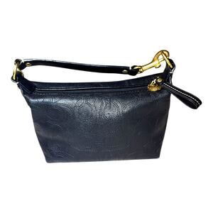 Coach Mini Bucket Purse Signature Embossed Leather Black Pochette Bag Charms